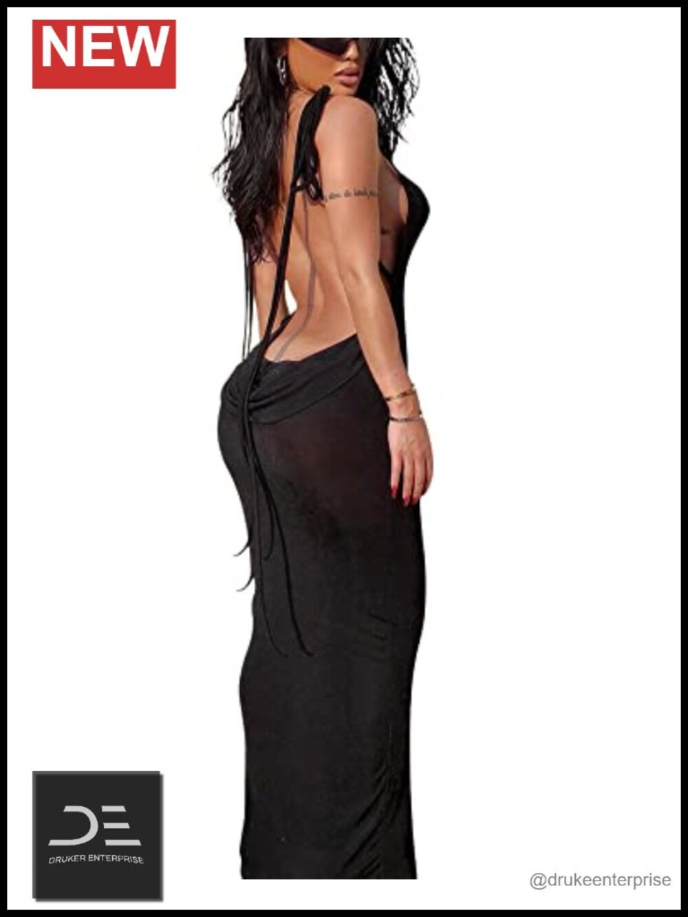 Women's Backless Slip Maxi Dress Cowl Neck Halter Cocktail Party Bodycon